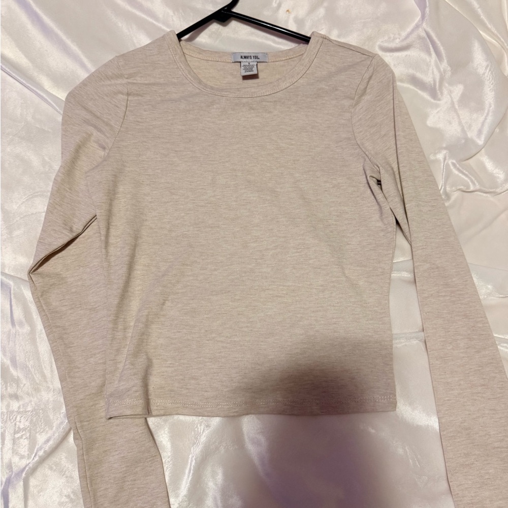 Beige Long Sleeve Crop Top